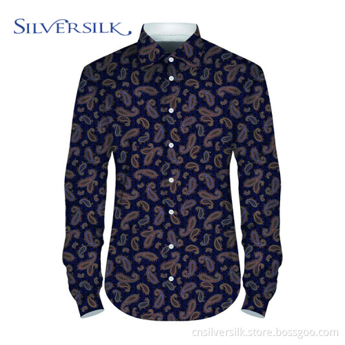 Design Printed Leaves Rot Polyester Herren Gelbe Hemden